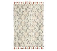 Beliani Cotton Hand-Tufted Low-Pile Rug Beige With Orange Tassels 140 X 200 Cm