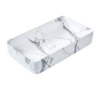 Bathroom Countertop Wash Basin Ceramic Marble Effect 620 x 350 mm Rectangular Shape White Ipala