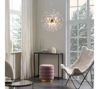 Beliani Crystaal 8-Bulb Crystal Bead Pendant Lamp, Gold Base, Contemporary Statement Lighting