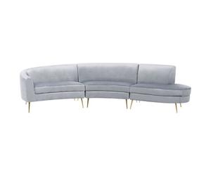 Beliani Curved Sofa 4 Seater Moss Velvet Light Grey