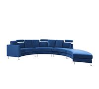 Beliani Curved Sofa 7 Seater Rotunde Velvet Dark Blue