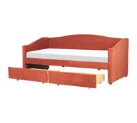 Beliani Daybed With Storage Fabric Vittel 90 X 200 Cm (Eu Single) Red