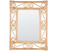 Beliani Decorative Wall Hanging Mirror Home Décor Rectangular Shape Accessory Frame Rattan Natural Light Wood 41 x 52 cm Amanu