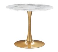 Beliani Round Dining Table 90 Cm Marble Effect White With Gold Boca