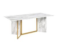 Beliani Dining Table Calcio White Marble 200 Cm 100 Cm