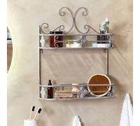 Beliani Distressed Grey Metal Bathroom Wall Shelf 52 X 42 Cm, Two-Tier Vintage Floating Organizer