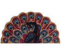 Beliani Doormat Multicolour Coir 45 x 75 cm Modern Indoor Outdoor Peacock | Fabric, Boho, Tufted, Pile Height 1.3 cm, Anti-Slip, Half-Round, 100% Coir, Animal Pattern