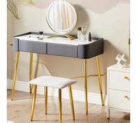 Beliani Dressing Table Grey Gold Mdf With Led Mirror, 2 Drawers And Stool - W100 X D41 X H133Cm