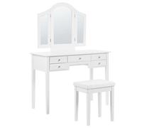 Beliani Dressing Table In White Mdf With 2-Wing Mirror And Stool, 95X45X144 Cm