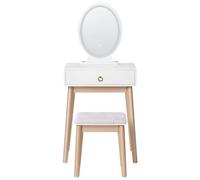 Beliani Dressing Table White And Gold With Led Mirror, Jewellery Organiser And Stool - W58 X D40 X H135Cm