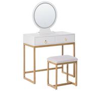 Beliani Dressing Table With Mirror And Stool Auxon Led White