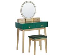 Beliani Dressing Table With Mirror And Stool Fedry Led Emerald Green