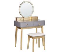 Beliani Dressing Table With Mirror And Stool Fedry Led Grey