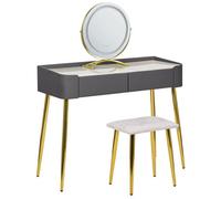 Beliani Dressing Table With Mirror And Stool Surin Led Grey