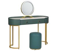 Beliani Dressing Table With Mirror And Stool Vinax Led Dark Green