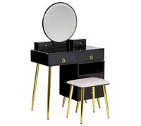 Beliani Dressing Table With Mirror And Stool Yves Led Black