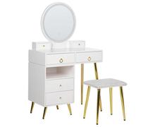 Beliani Dressing Table With Mirror And Stool Yves Led White