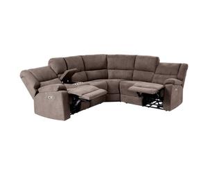 Beliani Electric Recliner Corner Sofa 5 Seater Rokke Fabric Brown With Usb Port Left Hand