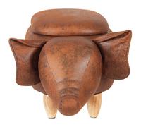 Beliani Elephant Kids Stool Storage Brown Faux Leather With Rubberwood Legs, W70 X D32 X H35Cm