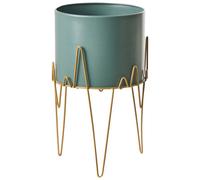 Beliani Elevated Plant Pot Kalandra Metal 29 Cm Dark Green