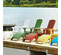 Beliani Evergreen Outdoor Garden Chair With Integrated Footstool, Matt Green, Plastic Wood And Stainless Steel