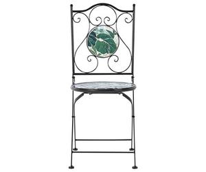 Beliani Everluxe Set Of 2 Black Metal Folding Garden Chairs With Green Mosaic Tiles - Compact Outdoor Dining Seating