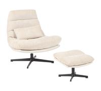 Swivel Armchair TOVIK with Footstool Chenille Light Beige