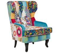 Beliani Fabric Wingback Chair Patchwork Blue Molde