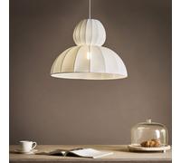 Beliani Faux Silk Pendant Lamp White - Adjustable Drop Ceiling Light For Dining And Living Rooms