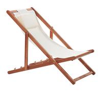 Beliani Acacia Folding Deck Chair Dark Wood with Off-White AVELLINO
