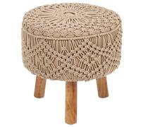 Beliani Footstool Macramé Manzai Cotton Dark Beige