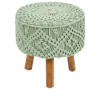 Beliani Footstool Macramé Manzai Cotton Light Green