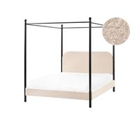 Beliani Four Poster Bed Boucle Dannemois 140 X 200 Cm (Eu Double) Beige