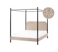 Beliani Four Poster Bed Boucle Dannemois 140 X 200 Cm Eu Double Taupe