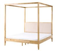 Four Poster Bed Wood HAILLICOURT 160 x 200 cm (EU King Size) Light Brown