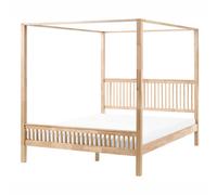 Beliani Four Poster Bed Wood Harfleur 180 X 200 Cm (Eu Super King) Light Brown