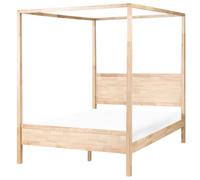 Beliani Four Poster Bed Wood Hauterives 160 X 200 Cm (Eu King Size) Light Brown