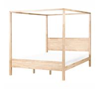 Beliani Four Poster Bed Wood Hauterives 180 X 200 Cm (Eu Super King) Light Brown