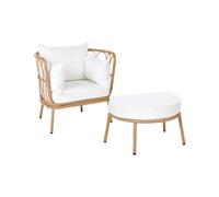 Beliani Garden Armchair Fonni With Footstool Pe Rattan Light Brown