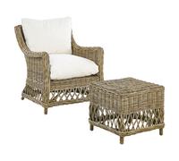 Garden Armchair RIBOLLA with Footstool Rattan Natural