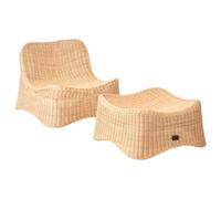 Beliani Garden Armchair With Ottoman Aigani Rattan Natural