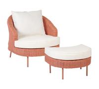 Beliani Garden Armchair with Ottoman ARCILLE PE Rattan Peach Pink, Pink