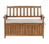Beliani Garden Bench With Cushion Sovana 120 Cm With Storage Acacia Wood Beige