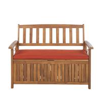 Beliani Garden Bench With Cushion Sovana 120 Cm With Storage Acacia Wood Red