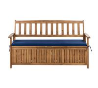 Beliani Garden Bench With Cushion Sovana 160 Cm With Storage Acacia Wood Blue