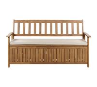 Beliani Garden Bench With Cushion Sovana 160 Cm With Storage Acacia Wood Taupe