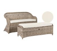 Beliani Garden Bench With Cushion Susua 150 Cm With Ottoman Rattan Natural