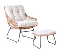 Beliani Garden Chair Mestre With Footstool Pe Rattan Light Beige