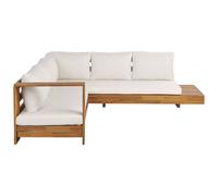 Beliani Garden Corner Sofa 5 Seater Marettimo Certified Acacia Wood Off-White Right Hand