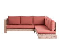 Beliani Garden Corner Sofa 5 Seater Marettimo Certified Acacia Wood Right Hand Red